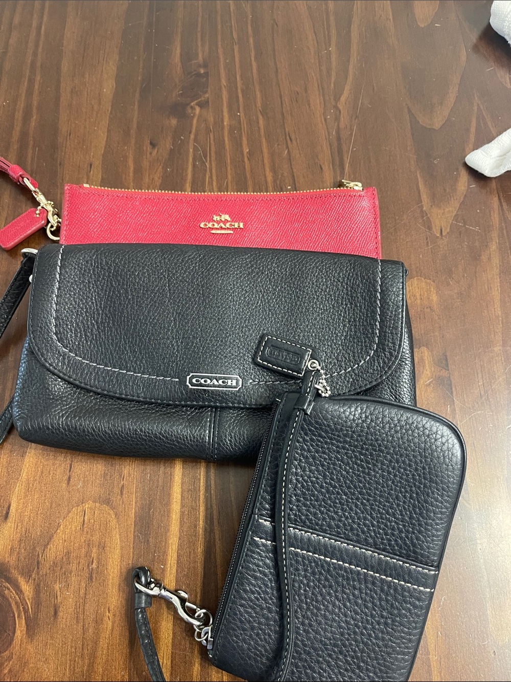 Coach Black & Red Leather Wristlet Trio